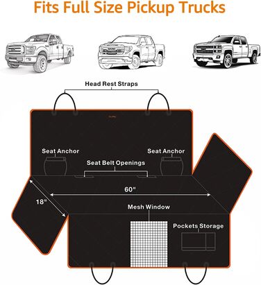 Водонепроникний чохол на сидіння для собак iBuddy, 900D, для пікапів F150 F250 XL, чорний