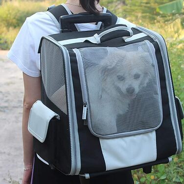 Транспортна сумка на колесах для собак та котів, сумка-тролей для домашніх тварин з вікном, 35x29x37 см (чорний)