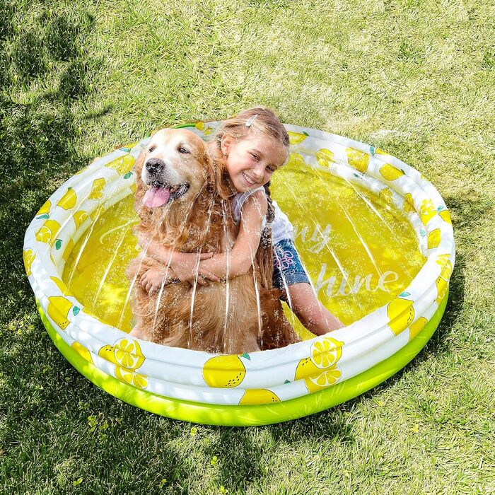 Дитячий надувний басейн Float Joy з розпилювачем, 150x45 см, для дітей, немовлят і домашніх тварин, лимон, для балкона та вулиці
