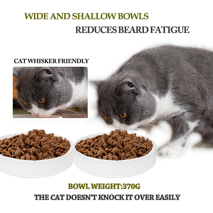 Набір мисок для котів з кераміки, 3 шт. – миски для котів та кошенят, 15 x 4 см, білий