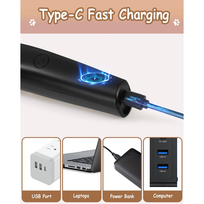 Набір для догляду за собаками 4-в-1: стрижка, підрізання кігтів, USB-C, бездротовий триммер для собак та котів