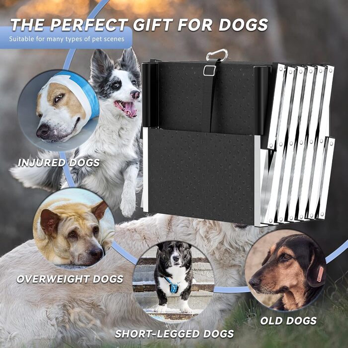 Східці для собак великих порід, 6 ступенів, складана рамка для авто, 109 см, антиковзне покриття, вантажопідйомність до 104 кг, підходить для SUV/вантажівки, чорний, для собак з обмеженими можливостями