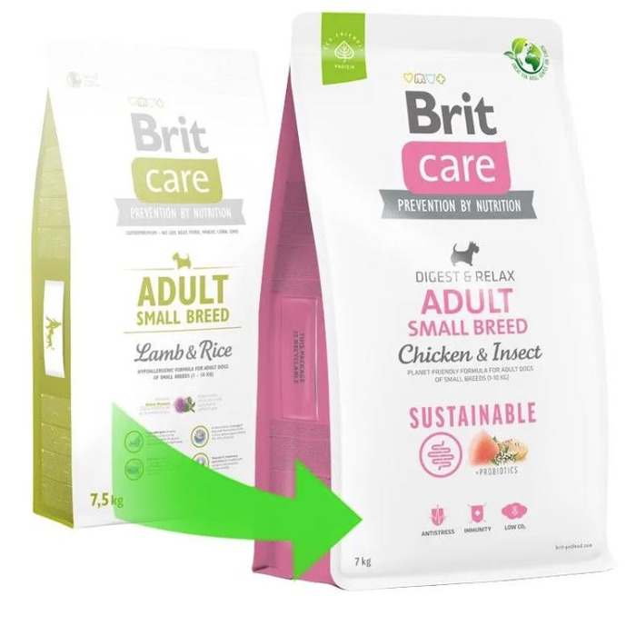 Сухий корм для дорослих собак малих порід BRIT Sustainable з куркою, 7 кг