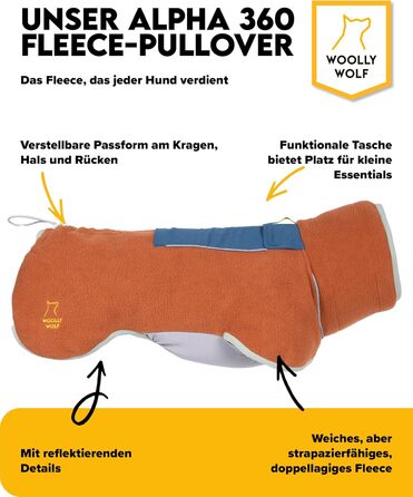 Вовняний Вовк Alpha 360 Флісовий Пуловер для Великих Собак, Розмір 65, Теракотовий - Теплий та М'який Пуловер з Регульованою Посадкою, 100% Перероблених Матеріалів