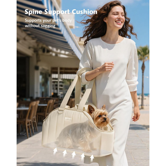 Транспортна сумка для собак Pecute, 4 кг, кремового кольору. Легка, складна переноска для собак та котів, ідеальна для подорожей