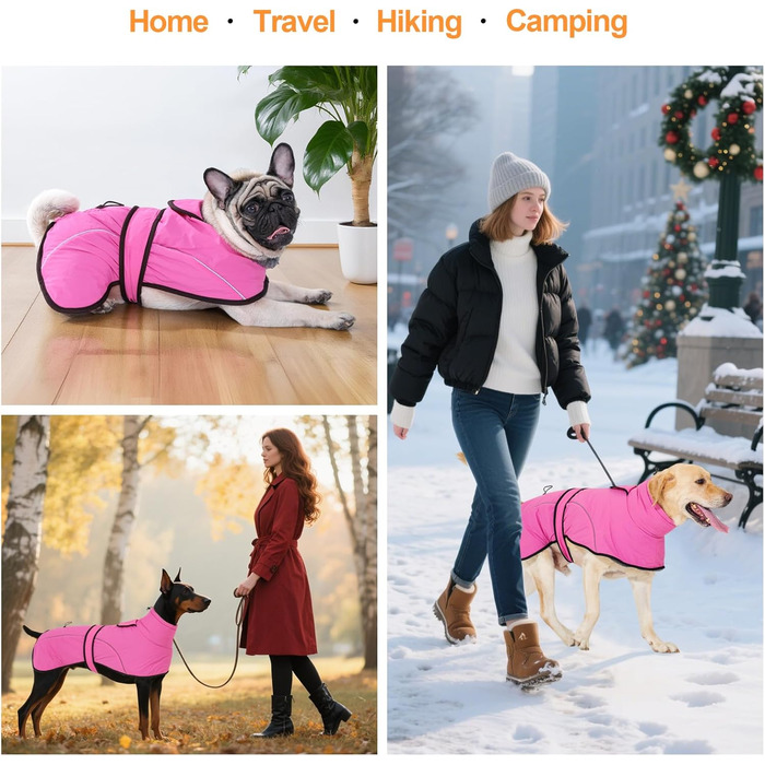 Водонепроникний зимовий одяг для собак Dotoner з повдком: теплий, вітронепроникний, з флісовою підкладкою, для великих собак (S, Рожевий)