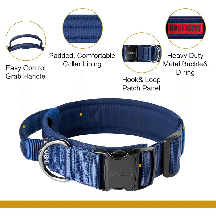 Нашийник для собак OneTigris з металевою застібкою, блакитний, розмір S