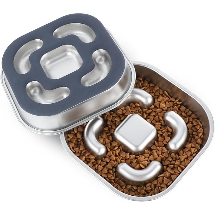 Антислизька годівниця для собак Nayelf з нержавіючої сталі 304, з силіконовим дном, 23*23*4.5 см