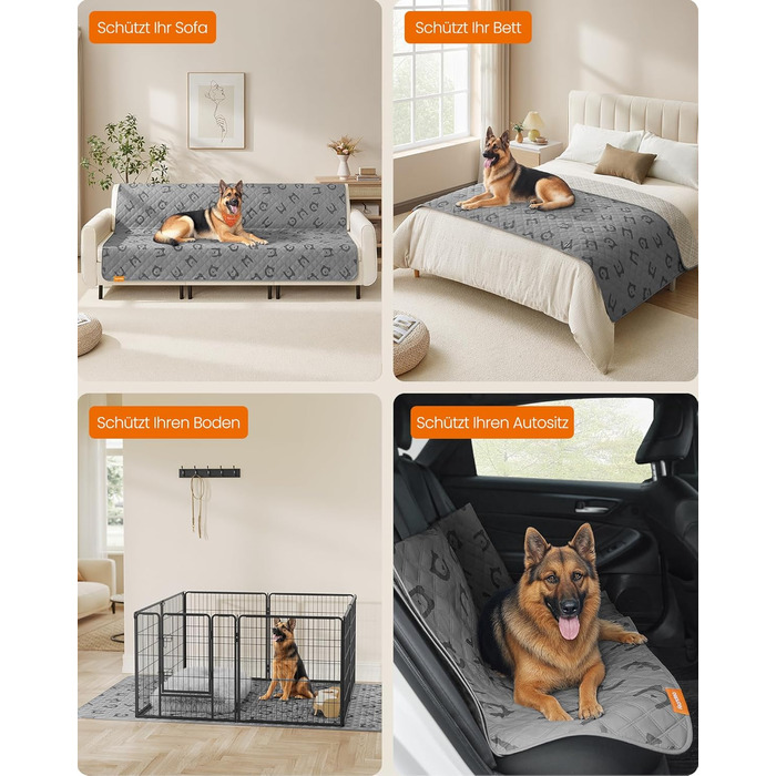 Водонепроникний килимок для собак Feandrea, 208 x 173 см, захист для авто/дивану, машинне прання, антиковзаюча підкладка, стеганий дизайн, сірий PPB024GD01