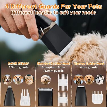 Набір для стрижки собак 4 в 1 Ninonly: тиха, акумуляторна машинка для собак та котів з 4 насадками для тіла, лап, очей та вух. Тример для лап. Чорний колір