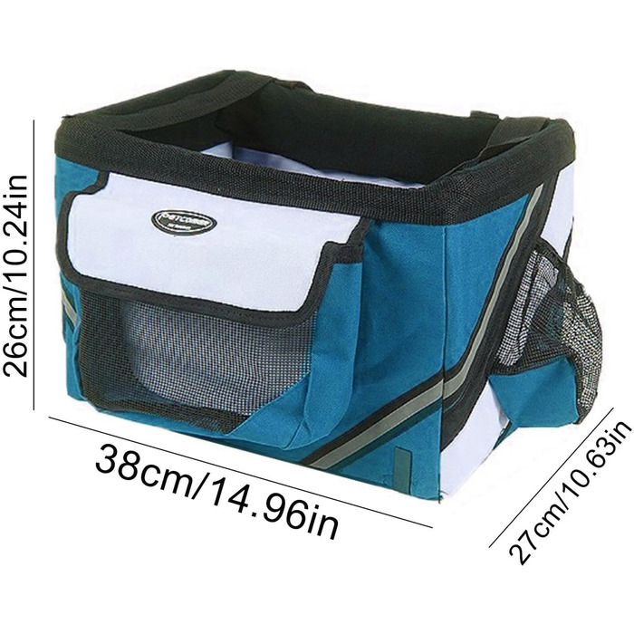 Переноска для собак на велосипед, передня, для маленьких собак та котів, сумка на кермо, Oxford, для походів та пікніків, рюкзак-переноска для цуценят, дихаюча (Блакитна)