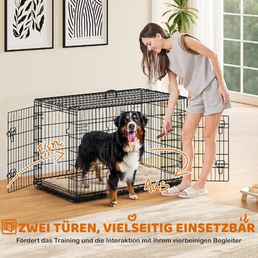 Клітка для собак Yaheetech 122x71x78 см, розкладна з перегородкою, 2 двері, чорна, для дому та транспортування