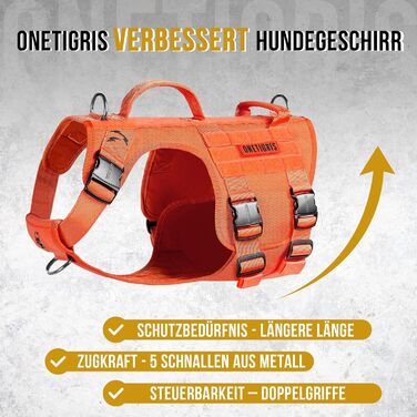 Тактична шлейка для собак OneTigris з металевими пряжками, 2 ручками, 3 D-кільцями з нержавіючої сталі, безпечна амуніція для великих і середніх собак