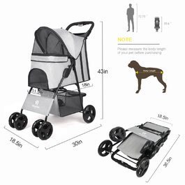 Дитяча коляска для тварин, складана, з кошиком для зберігання, поворотні колеса 360°, гальма, легка, сірий колір