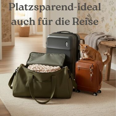 Котяче ліжко Ø40 см, 14 см висота | Плетене котяче гніздо з бавовни | М'яке, зручне котяче ліжечко для маленьких та середніх котів, миється (Крем-Абрикос)