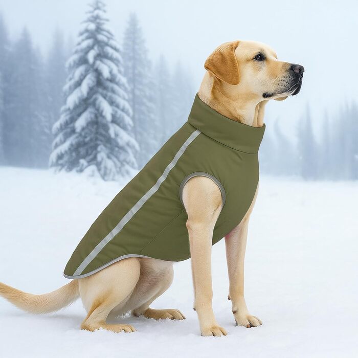 Водонепроникний зимовий теплий одяг для собак FeimaX: куртка з флісовою підкладкою, світловідбиваючі елементи, розмір XXL, оливковий