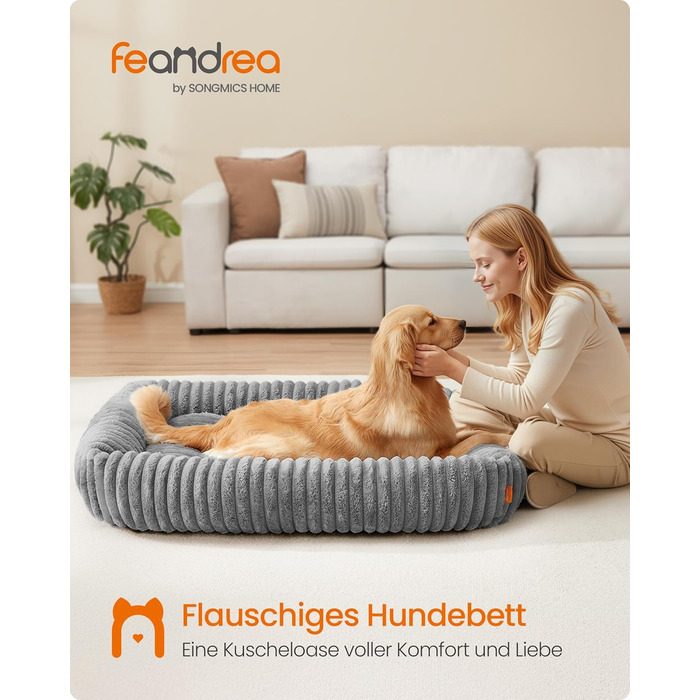 Feandrea Ортопедичне ліжко для собак, велике, з м'яким покриттям, 91 x 68 x 18 см, PGW312GD01 (XL 120 x 85 x 23 см, Сірий)