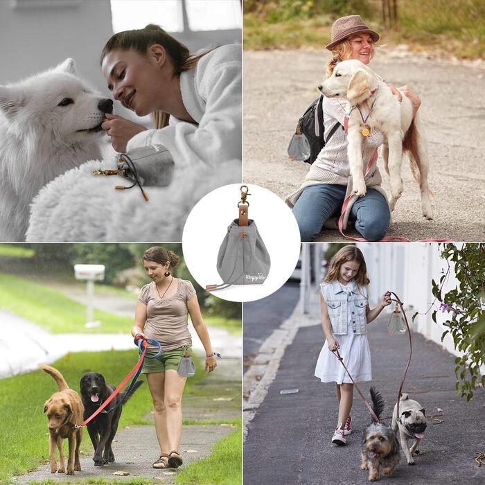 Сумка для корму для собак, канвас, з кліпсою та шнуром, для тренувань собак (сіра)