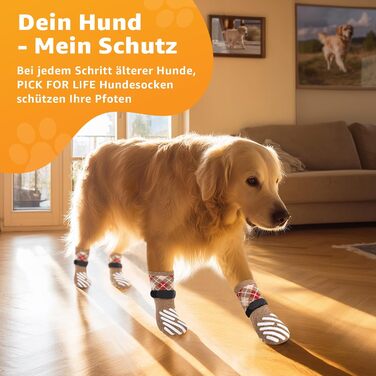 Шкарпетки для собак PICK FOR LIFE 4 шт. Захист лап, антиковзаючі, з клямками для твердих дерев'яних підлог, для маленьких, середніх та великих собак XL, коричневі