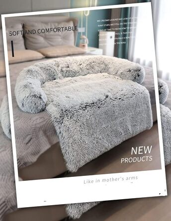 М'яка плюшеві килимки для собак на диван, заспокійливе ліжко для собак, ультрам'яке хутро для домашніх тварин, м'яке, можна прати, подушка, захист меблів, ліжко для собак та котів (M, світло-сірий)