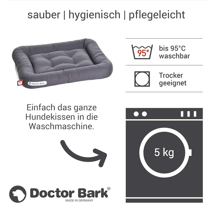 Ортопедична подушка для собак Doctor Bark, 60x55 см, сіра, 95°C, міцна та зручна