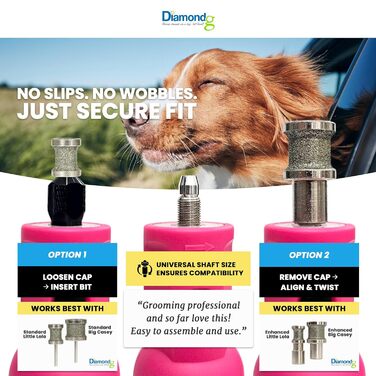 Шліфувальний інструмент для собак Diamondg, бездротовий, 8V, Li-Ion, з підсвічуванням, рожевий