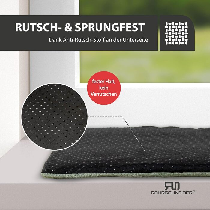 Кішка ліжко-лежанка для вікна | Самопідігріваюча підстилка для котів | Зроблено в ЄС | М'яке ліжко для котів з антиковзною підкладкою | Миється, матеріал - корд | Розмір 2 (90 x 29 см) | (сіль)