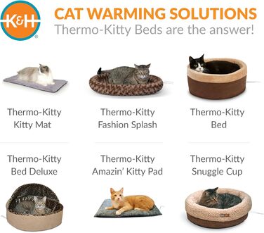 K&H PET PRODUCTS Термо-лежак для котів і малих собак, круглий, з підігрівом, для дому, велике тепле ліжко для котів