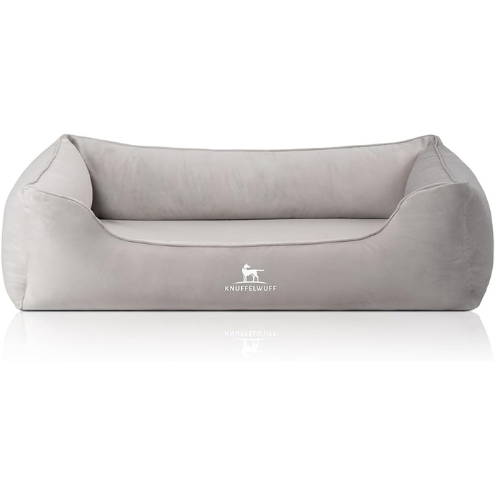 Ортопедичне собаче ліжко Knuffelwuff Jona з велюру S: м'яка піна пам'яті, знімний та пральний чохол, для захисту суглобів, зігріваюче, довговічне, для собак маленьких, середніх та великих (105 x 75 x 25 см, сірий)