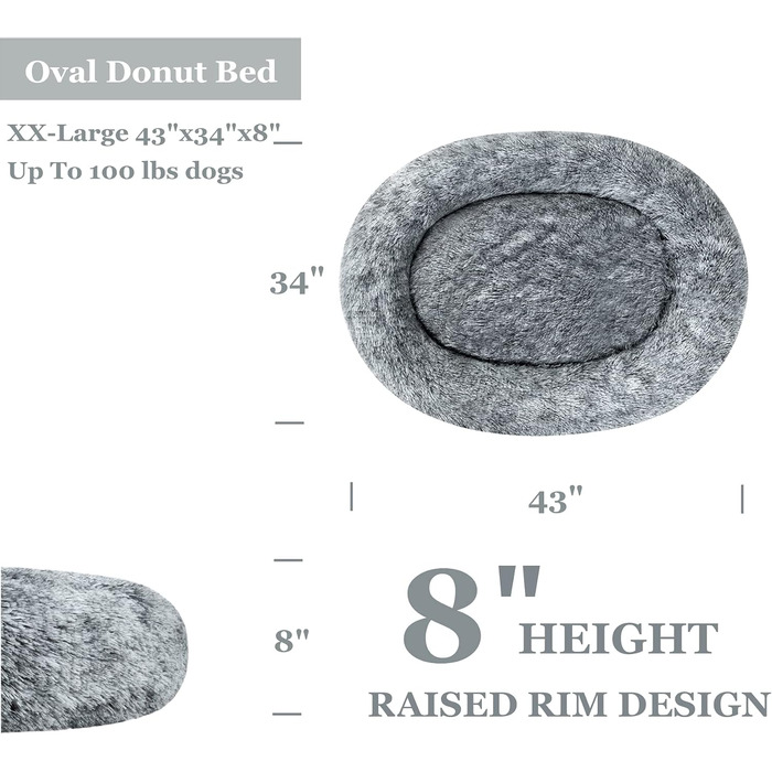 Coohom Овальне заспокійливе ліжко для собак у вигляді пончика, штучне хутро, ліжко для котів, миється, кругла подушка, ліжко для домашніх тварин (76,2 см/91,4 см/109,2 см) для маленьких та середніх собак (XXL (109,2 x 86,4 x 20,3 см) сірого кольору