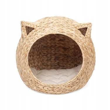 Ліжко-будиночок для кота: плетений кошик із водяного гіацинта з м'яким матрациком