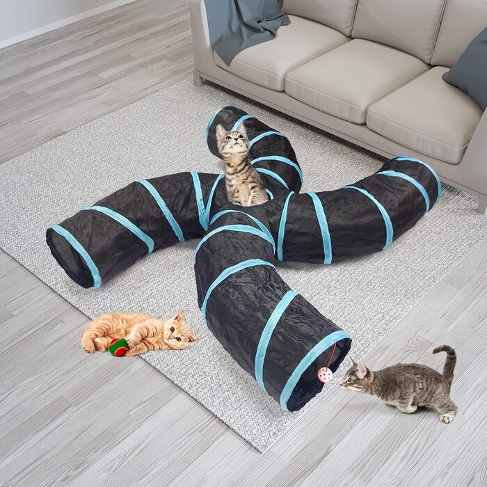 Туннель для котів Bemodst 4-Way, інтерактивна іграшка-лабіринт для кошенят, кроликів, щенят, хорячків, морських свинок