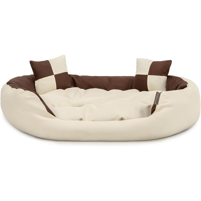 Кровать для собак Lionto 4-в-1 з ортопедичним матрацом, знімним чохлом Oxford, 85x70 см, для собак та котів, з глибоким входом, водовідштовхувальна, коричнево-бежева