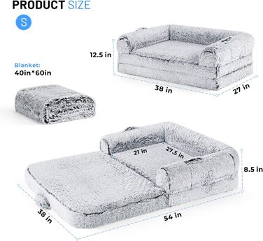 Крісло-ліжко для собак, 2-в-1, сіре, велике (71x43x10 см) та для дітей (54x38x8.5 см), з підтримуючою матрацом з піною з ефектом пам'яті, водонепроникне