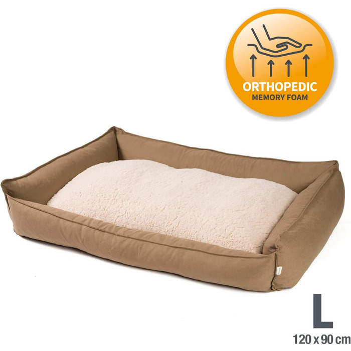 Ортопедичне ліжко для собак JAMAXX з ефектом пам'яті, вовною та знімним чохлом, 120x90 см, Кофе-коричневий