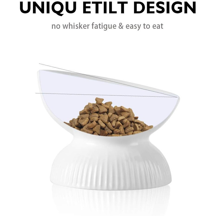 Підвищена годівниця для котів з кераміки, нахилена – проти блювоти, 280 мл, діаметр 15,5 см, білий колір