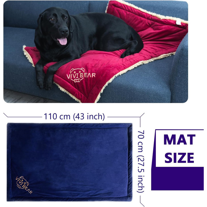 Килимок для собак, ліжко для великих собак Comfy - миючий, плюшевий, стильний, 110x70 см, блакитний