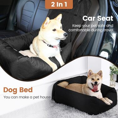 Крісло-підвищувач для собак у машину 2-в-1 з підкладкою та ременем безпеки (Чорний, M)