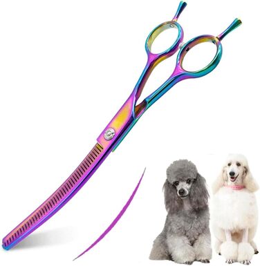 Професійна витончена ножиця для грумінгу собак 7 дюймів, з японської сталі 440C, фіолетового кольору. Зменшує товщину шерсті на 30-60%.