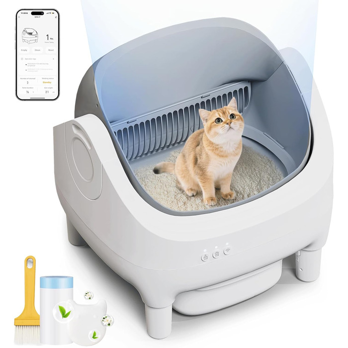 Автоматичний лоток для котів TRIUMPHKEY, XXL, з керуванням через додаток, самоочисний, для великих котів до 15 кг, 15 днів без очищення, підходить для кількох котів