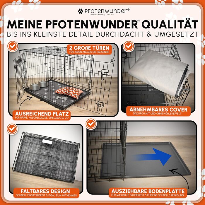 Клітка для собак Pfotenwunder® для дому, сітчаста переносна коробка для собак у 3 розмірах, 2 двері + 1 кришка, 1 посібник з навчання, переносна клітка для собак, авто клітка для собак з дротяною сіткою (107*71*77,5 см) - середній розмір