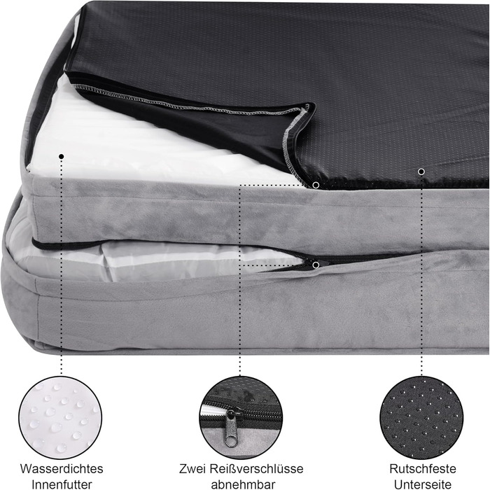 Ортопедичне ліжко для собак великих порід, ергономічне диван-лежанка з піною у формі ковчега, водонепроникне, неслизьке ліжко для собак 89x63 см, світло-сірий (світло-сірий, Д 89 x Ш 63 x В 17 см)