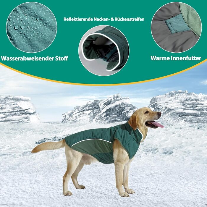 Водонепроникний собачий дощовик/куртка Poiinvc з отвором для шлейки, світловідбиваючий, теплий, для собак S-XXXL, зелений