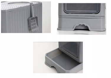 Закритий лоток-туалет для котів, сірий, з ручкою та висувною шухлядою, 50 x 40 x 38 см