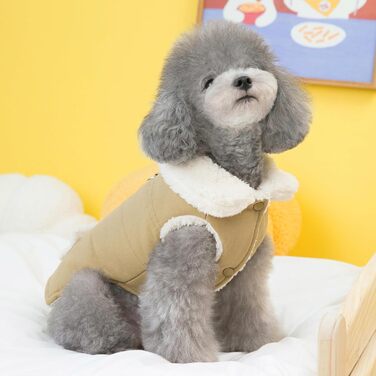 Зунеа - тепла куртка для собак маленьких порід, флісова підкладка, для цуценят, зимовий одяг з кільцем для повідка, захист від холоду, жилетка, розмір L, зелений (хакі)