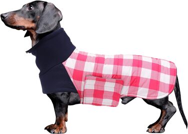 Зимовий нашийник для собак Dachshund від Geyecete, водонепроникний, з отвором для повідка, теплий, для маленьких собак, рожевий в клітинку (XS)