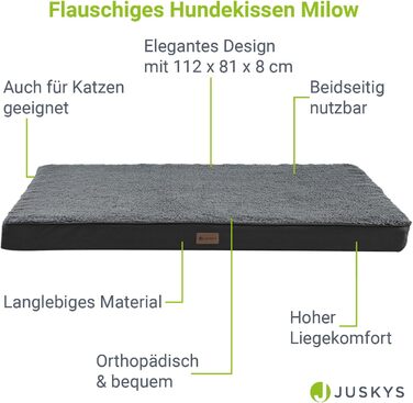 Ортопедичне ліжко для собак Juskys Milow 112x81 см, знімний і праний чохол, м'яка та міцна лежанка для великих собак, сіре