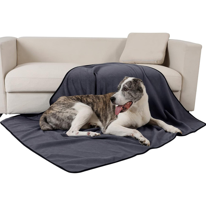 Водонепроникний коврик для собак PETTOM 100x75 см, м'який коврик для великих та маленьких собак, захисний коврик для дивану, ліжка, автокрісла, меблів - прання до 30°C (M, Сірий)