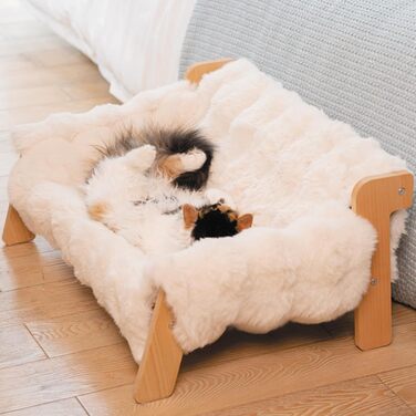 Катяме місце CheerPals з бука, 70x47 см: велике ліжко-софа для котів з м'якою знімною наволочкою, витримує до 15 кг