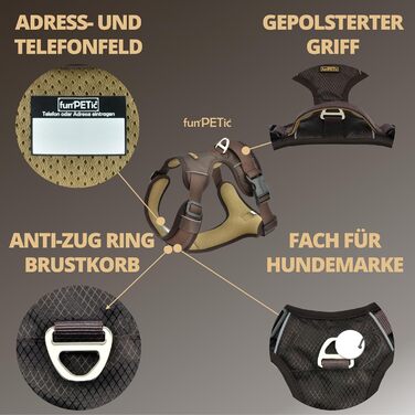 Шлея для собак funPETic Essential, антивитяжна, світловідбивна, м'яка, дихаюча, для середніх і великих собак, розмір L, коричнева